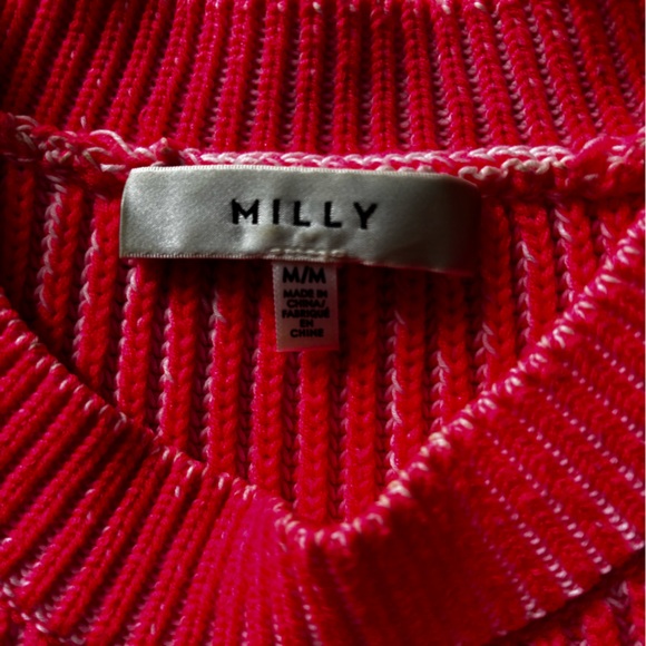 MILLY Bright Pink Knit Crewneck Sweater | Size S - Picture 3 of 4